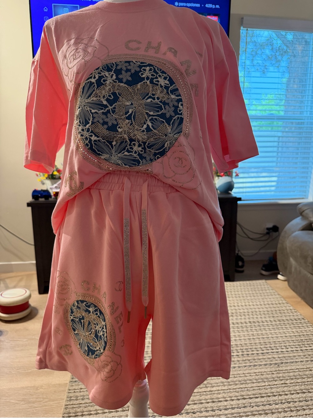 Rhinestone set in pink, Cotton